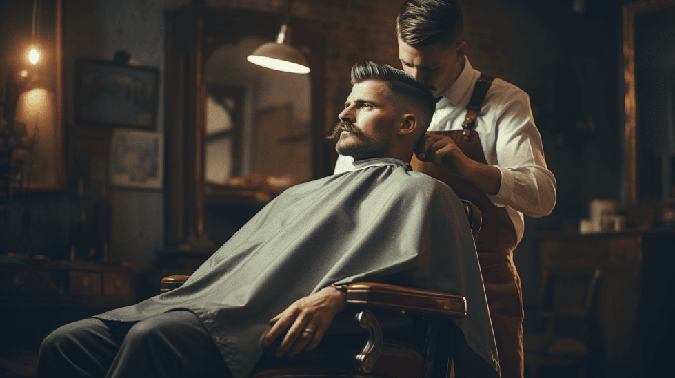 Barber with a client in the chair