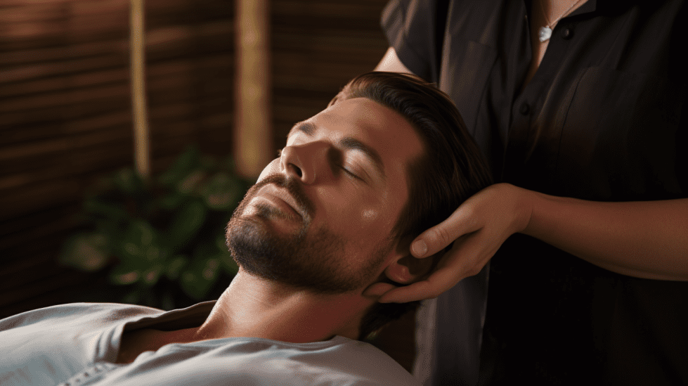 A man getting a scalp massage