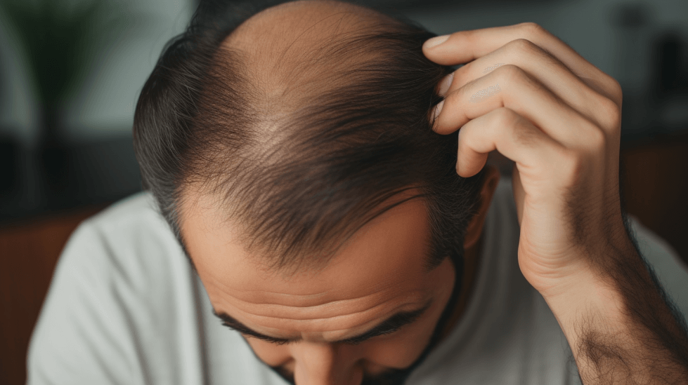 A man with patchy hair loss on his scalp