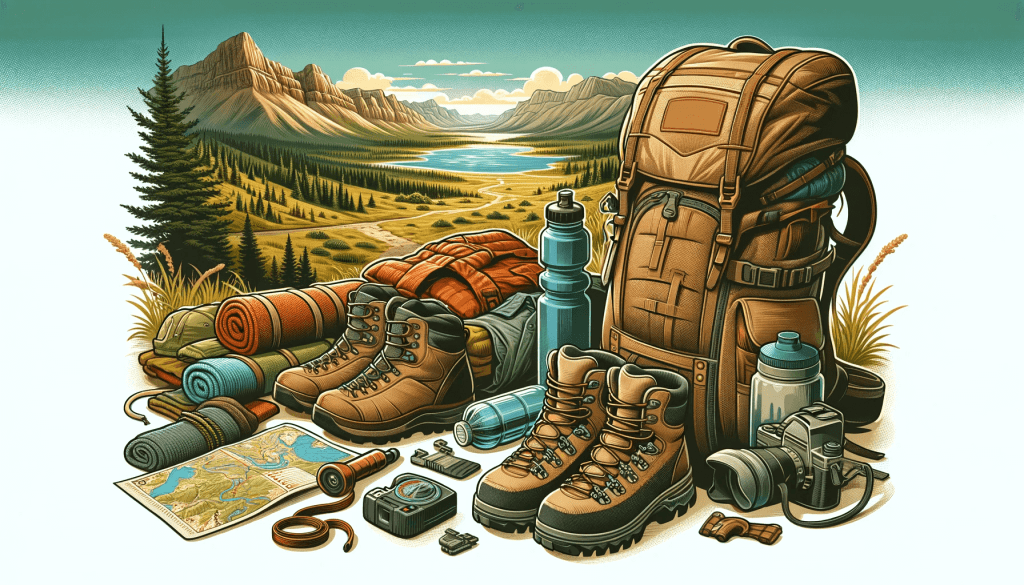 Essential hiking gear including boots, backpack, and water bottles for Lory State Park adventure